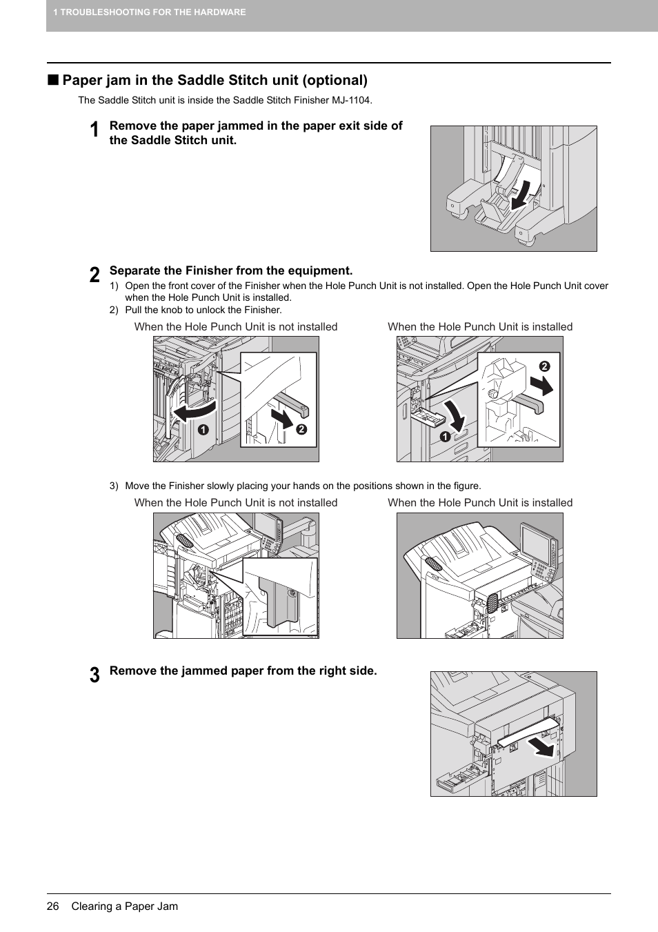 Paper jam in the saddle stitch unit (optional), P.26) | Toshiba e-studio 5520C User Manual | Page 28 / 114