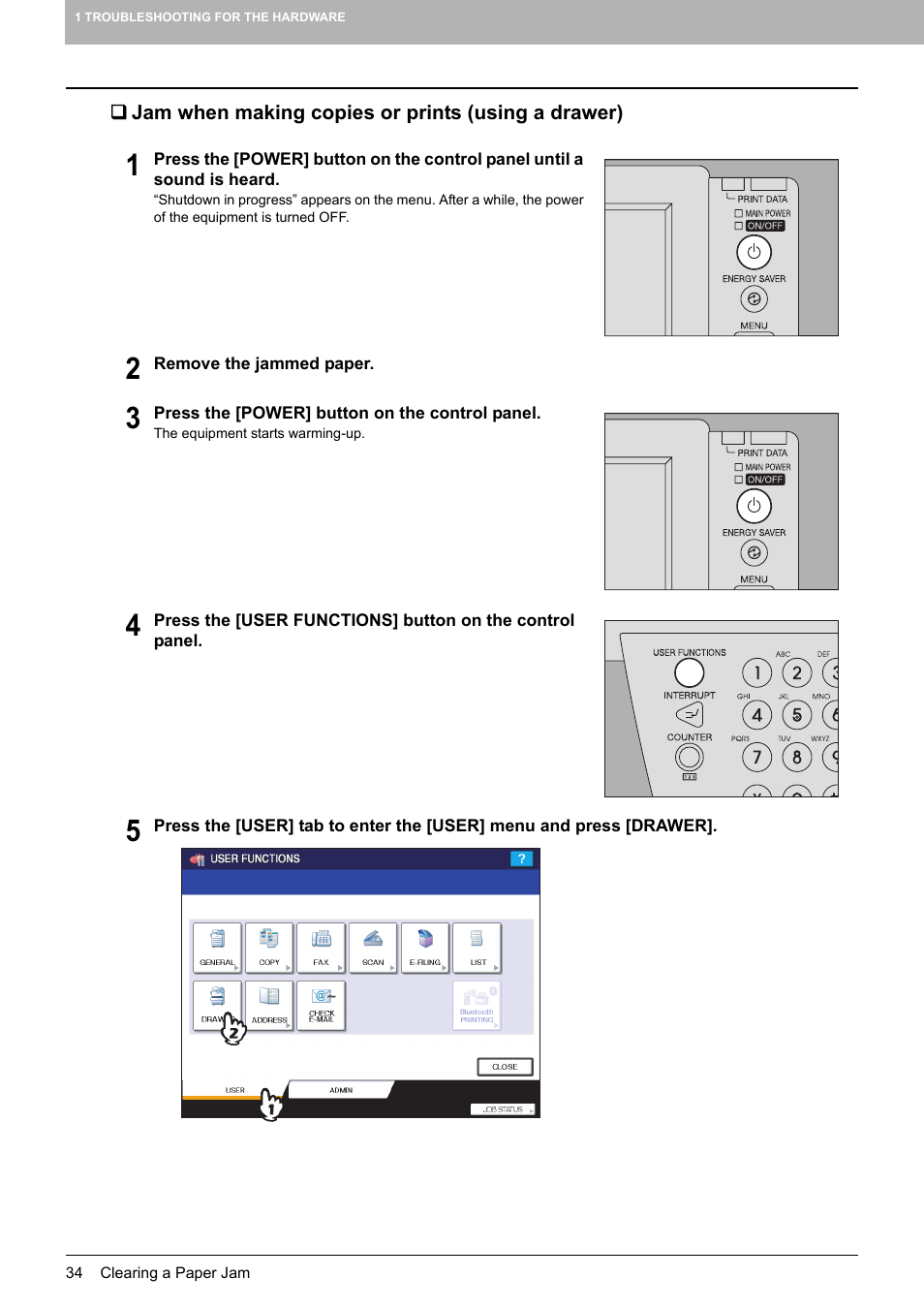 Jam when making copies or prints (using a drawer) | Toshiba e-studio 5520C User Manual | Page 36 / 114