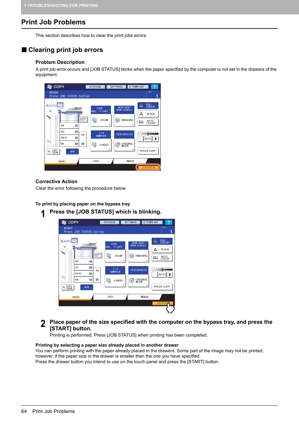 Print job problems, Clearing print job errors | Toshiba e-studio 5520C User Manual | Page 66 / 114