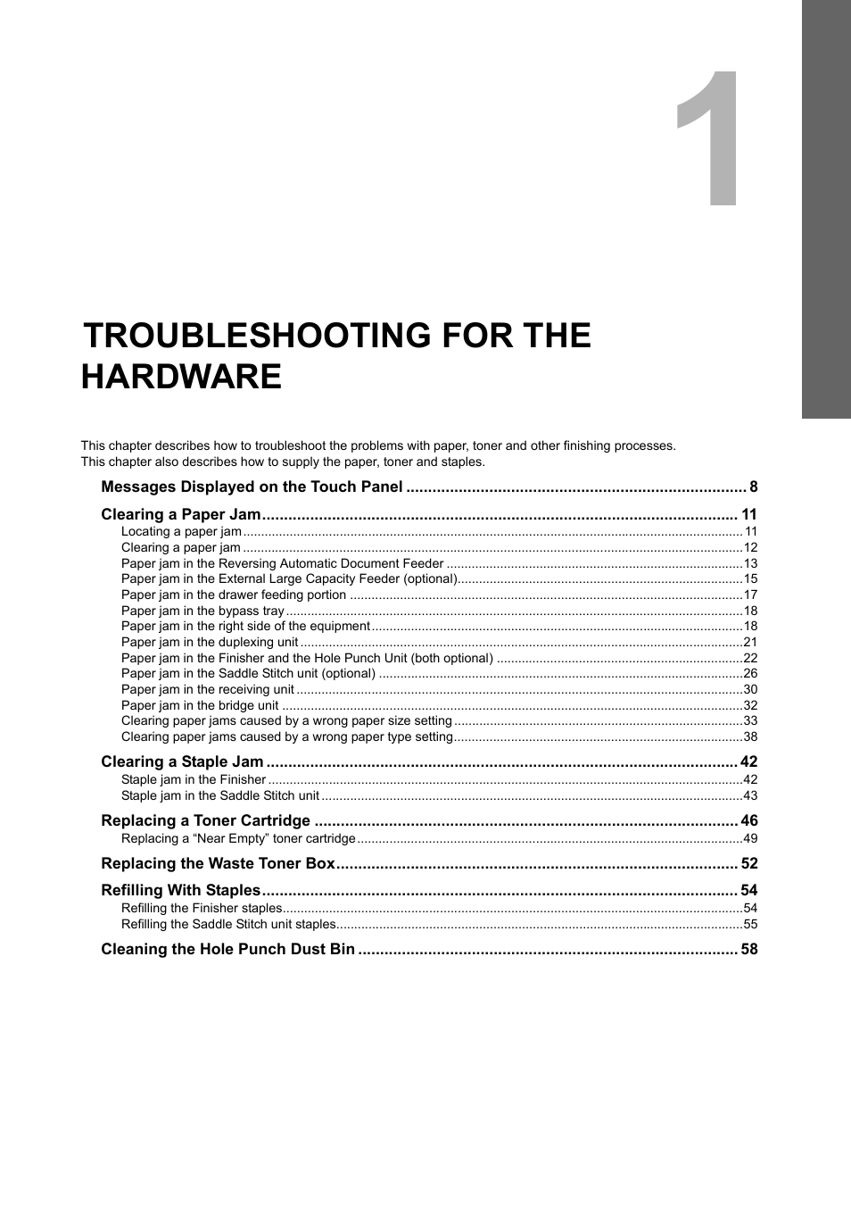 Troubleshooting for the hardware, Chapter 1 | Toshiba e-studio 5520C User Manual | Page 9 / 114