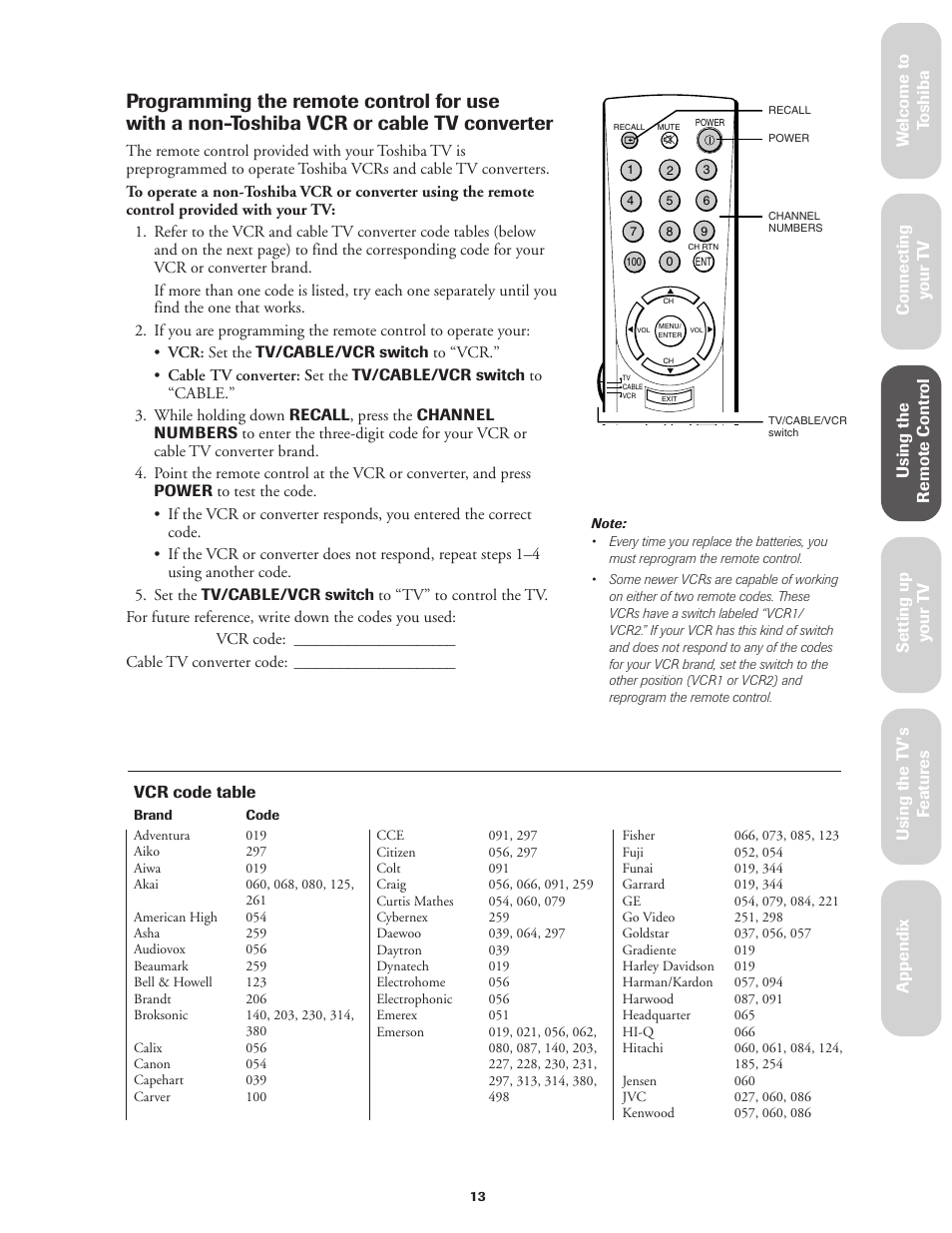 Toshiba Color Television 27AF42 User Manual | Page 13 / 40