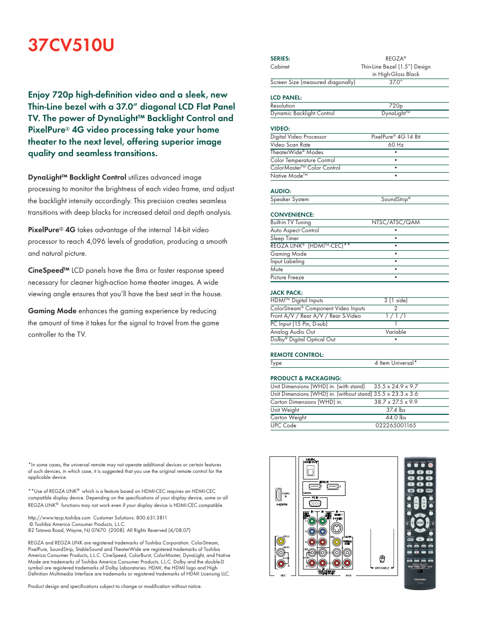 Toshiba 37CV510U User Manual | Page 2 / 2