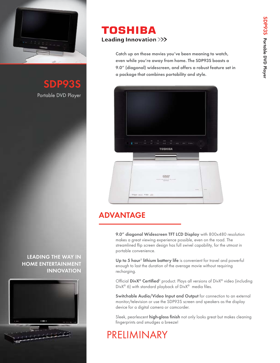 Toshiba SDP93S User Manual | 2 pages