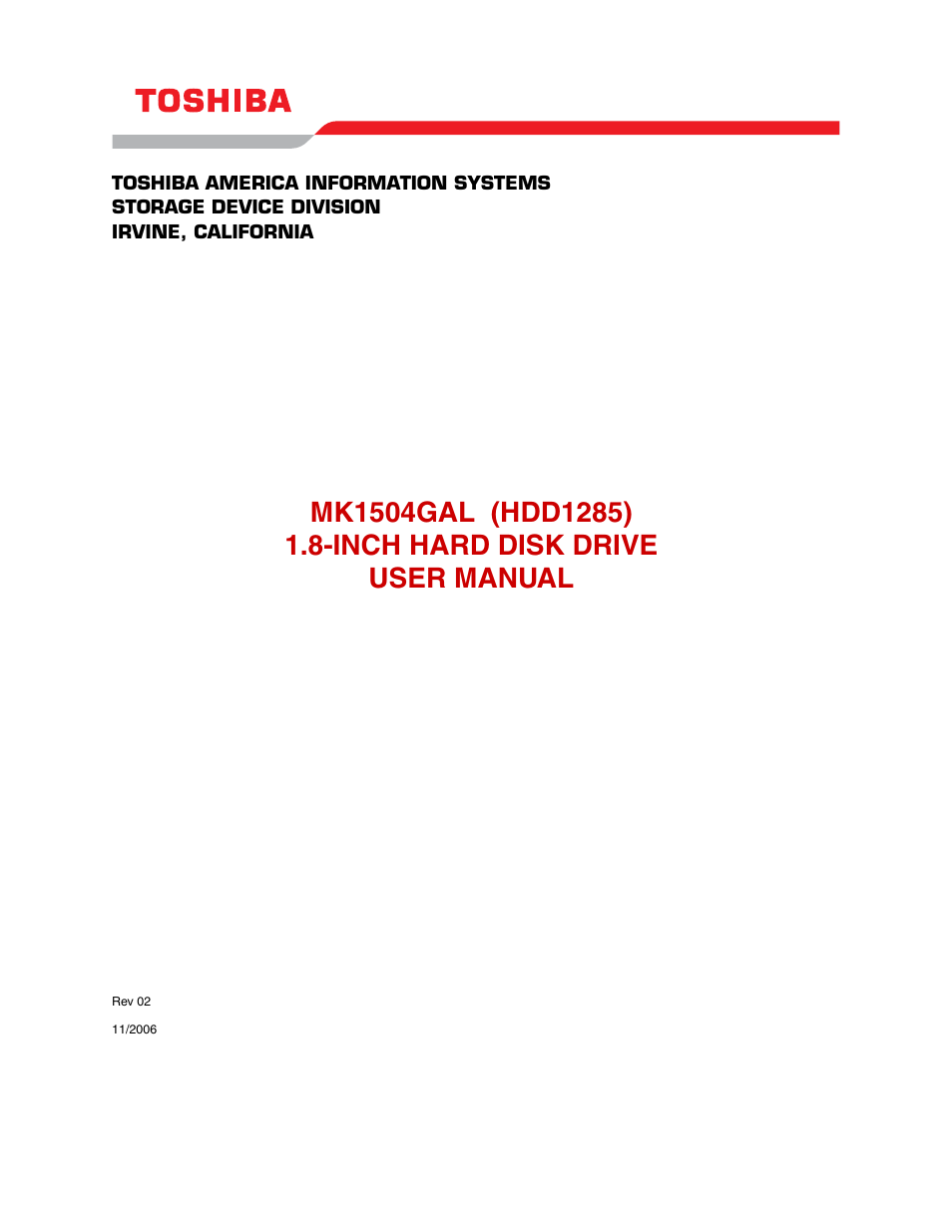 Toshiba MK1504GAL User Manual | 9 pages