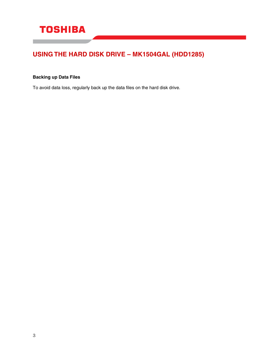 Using the hard disk drive – mk1504gal (hdd1285) | Toshiba MK1504GAL User Manual | Page 5 / 9