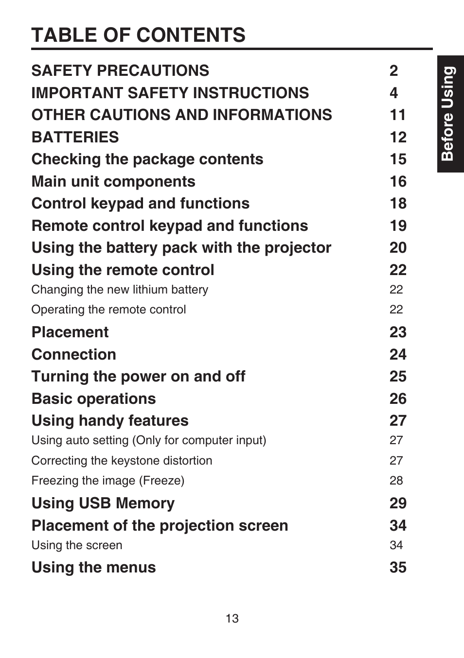 Toshiba TDP-FF1A User Manual | Page 13 / 48