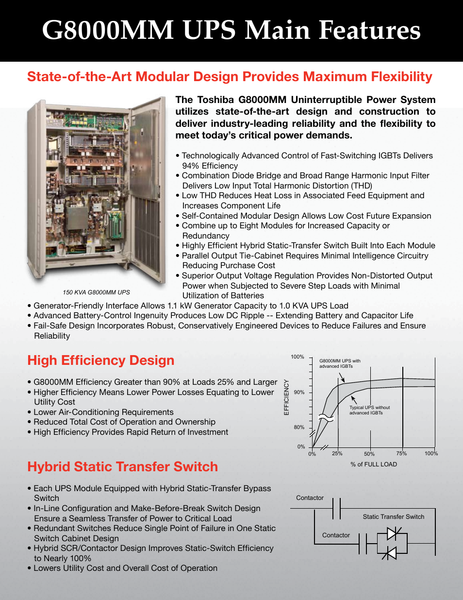 G8000mm ups main features, High efficiency design, Hybrid static transfer switch | Toshiba G8000MM User Manual | Page 2 / 6