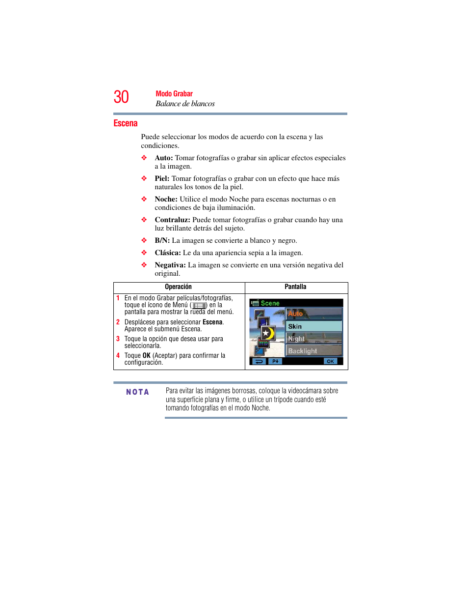 Escena | Toshiba Camileo X100 User Manual | Page 101 / 143