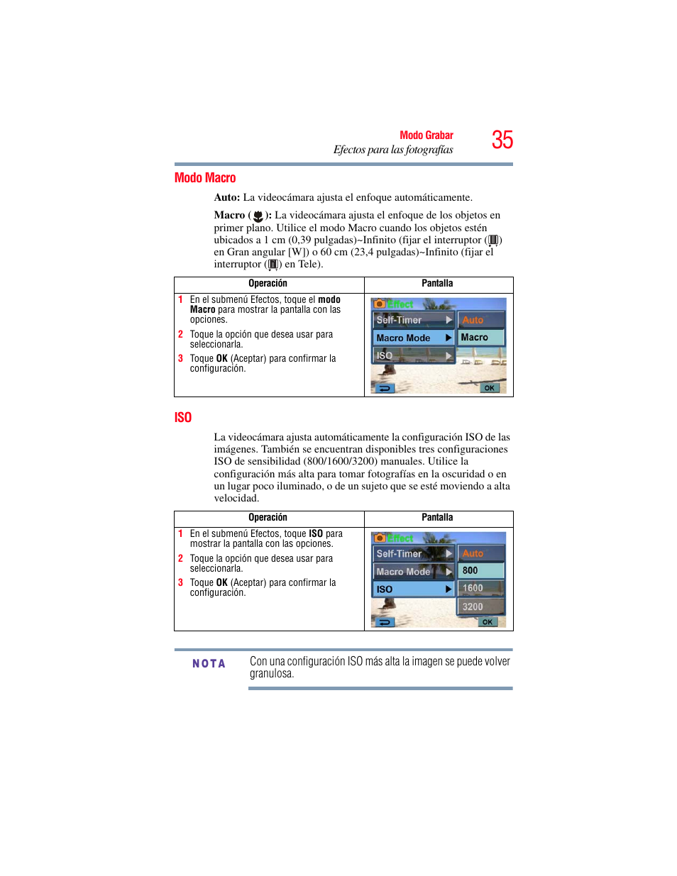 Modo macro, Modo macro iso | Toshiba Camileo X100 User Manual | Page 106 / 143