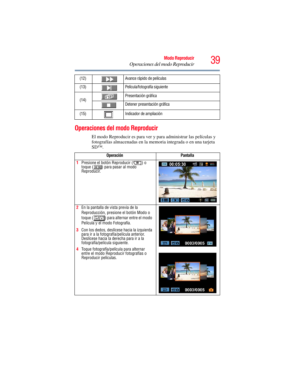 Operaciones del modo reproducir | Toshiba Camileo X100 User Manual | Page 110 / 143