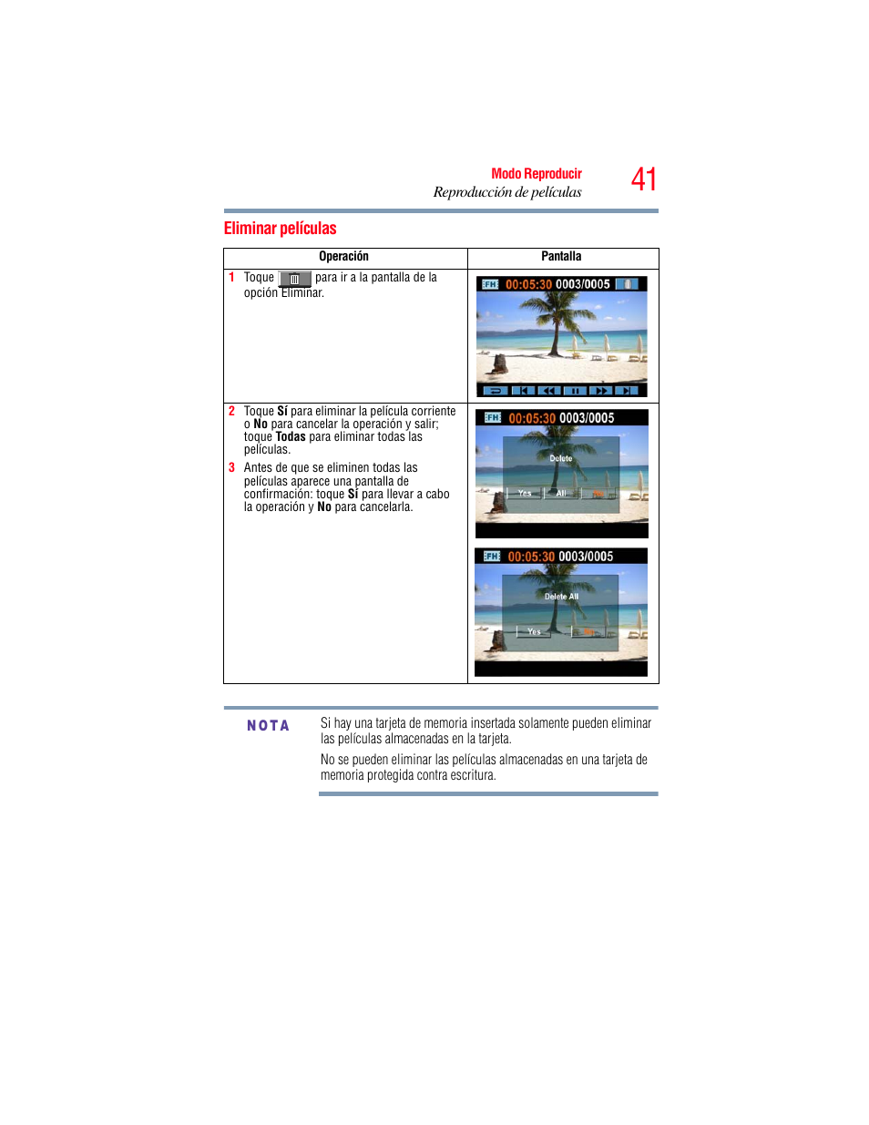 Eliminar películas | Toshiba Camileo X100 User Manual | Page 112 / 143