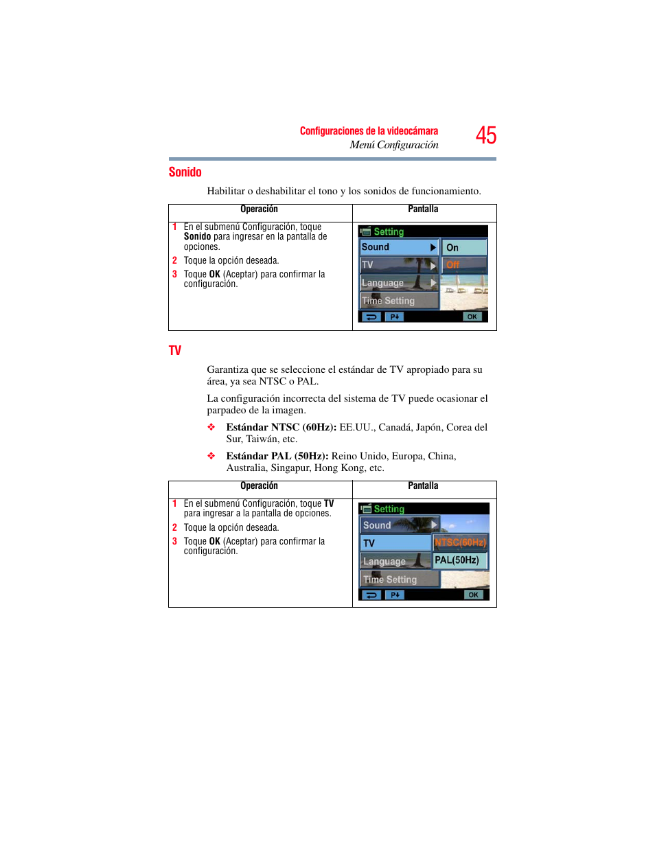 Sonido, Sonido tv | Toshiba Camileo X100 User Manual | Page 116 / 143