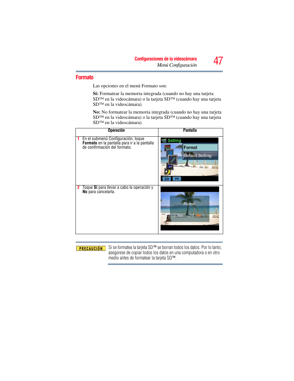 Formato | Toshiba Camileo X100 User Manual | Page 118 / 143