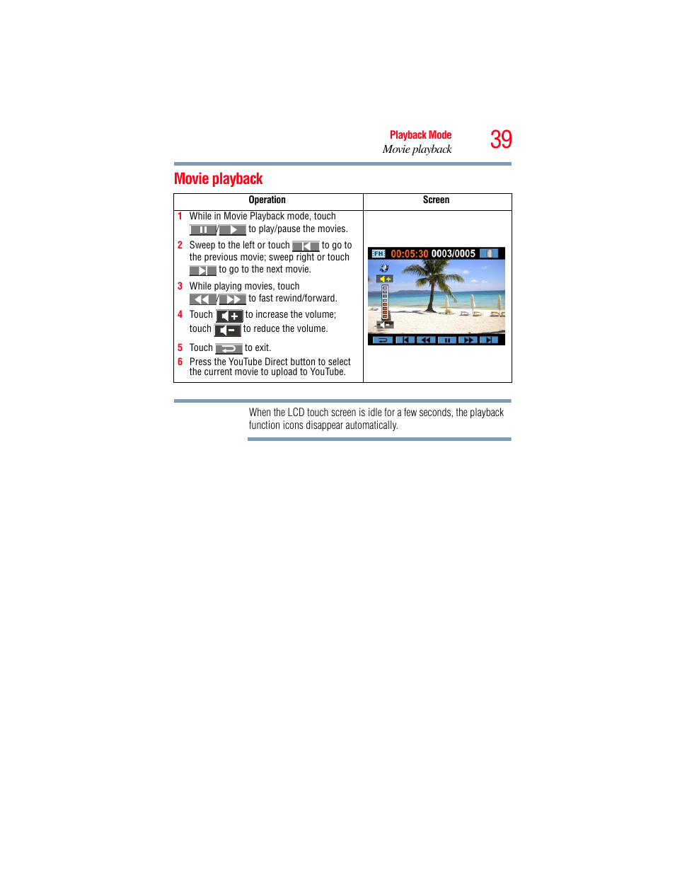 Movie playback | Toshiba Camileo X100 User Manual | Page 39 / 143