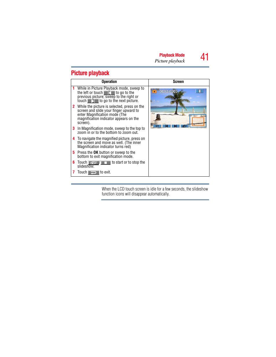 Picture playback | Toshiba Camileo X100 User Manual | Page 41 / 143