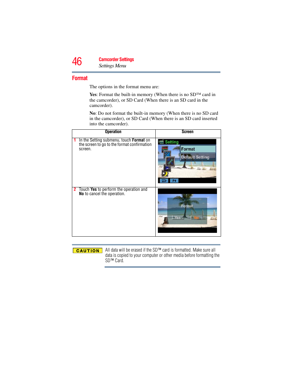 Format | Toshiba Camileo X100 User Manual | Page 46 / 143