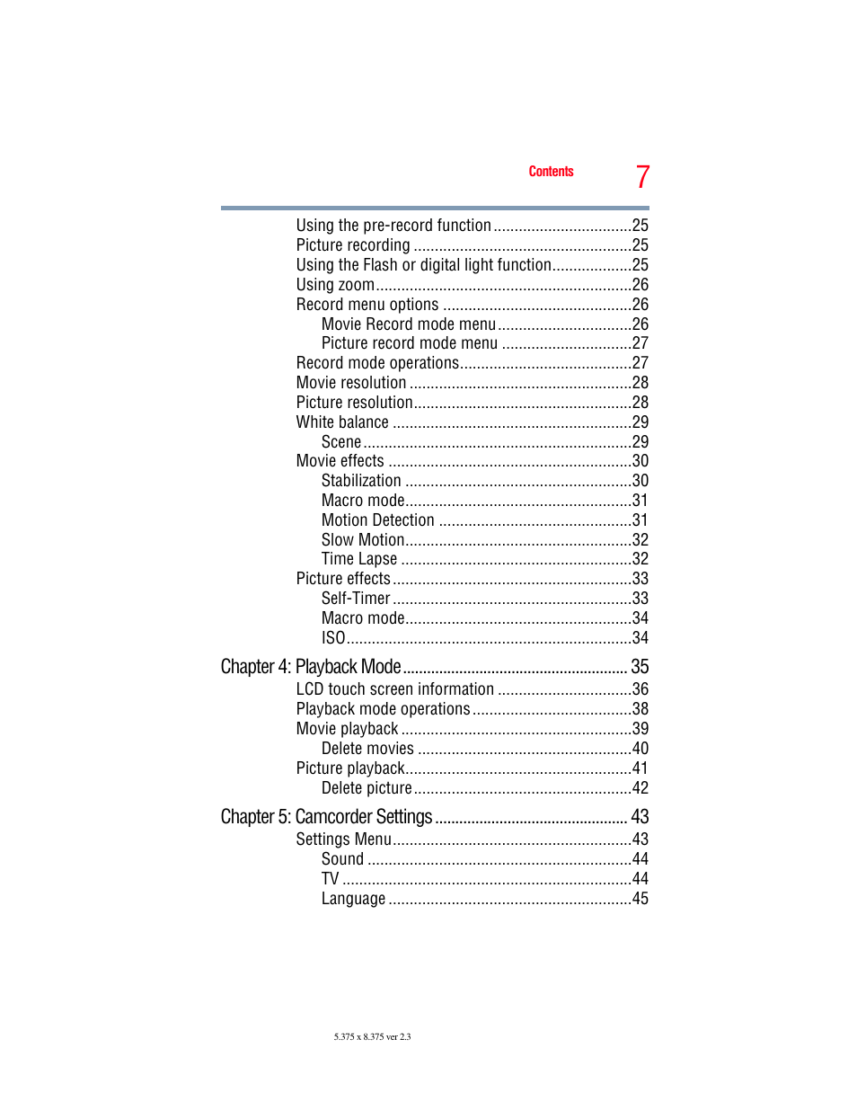Toshiba Camileo X100 User Manual | Page 7 / 143