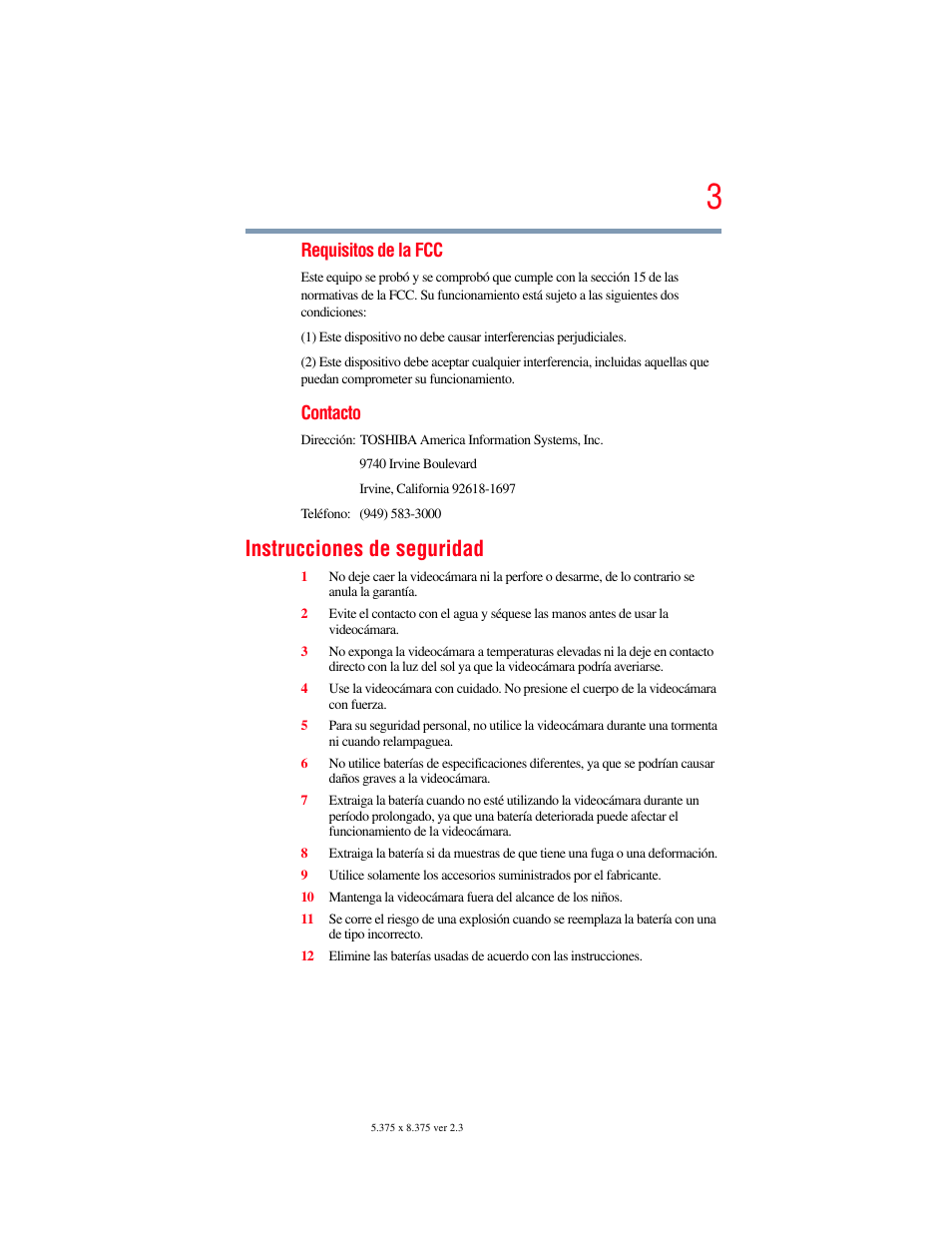 Instrucciones de seguridad | Toshiba Camileo X100 User Manual | Page 74 / 143