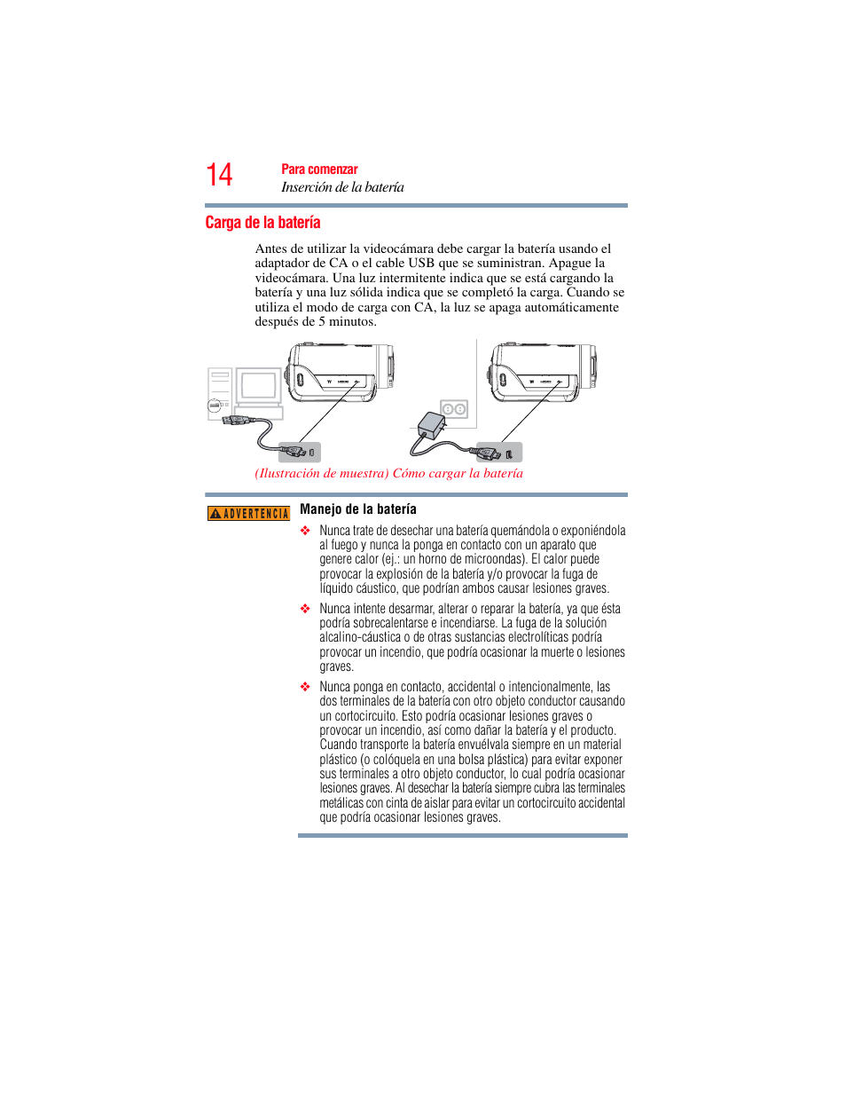 Carga de la batería | Toshiba Camileo X100 User Manual | Page 85 / 143