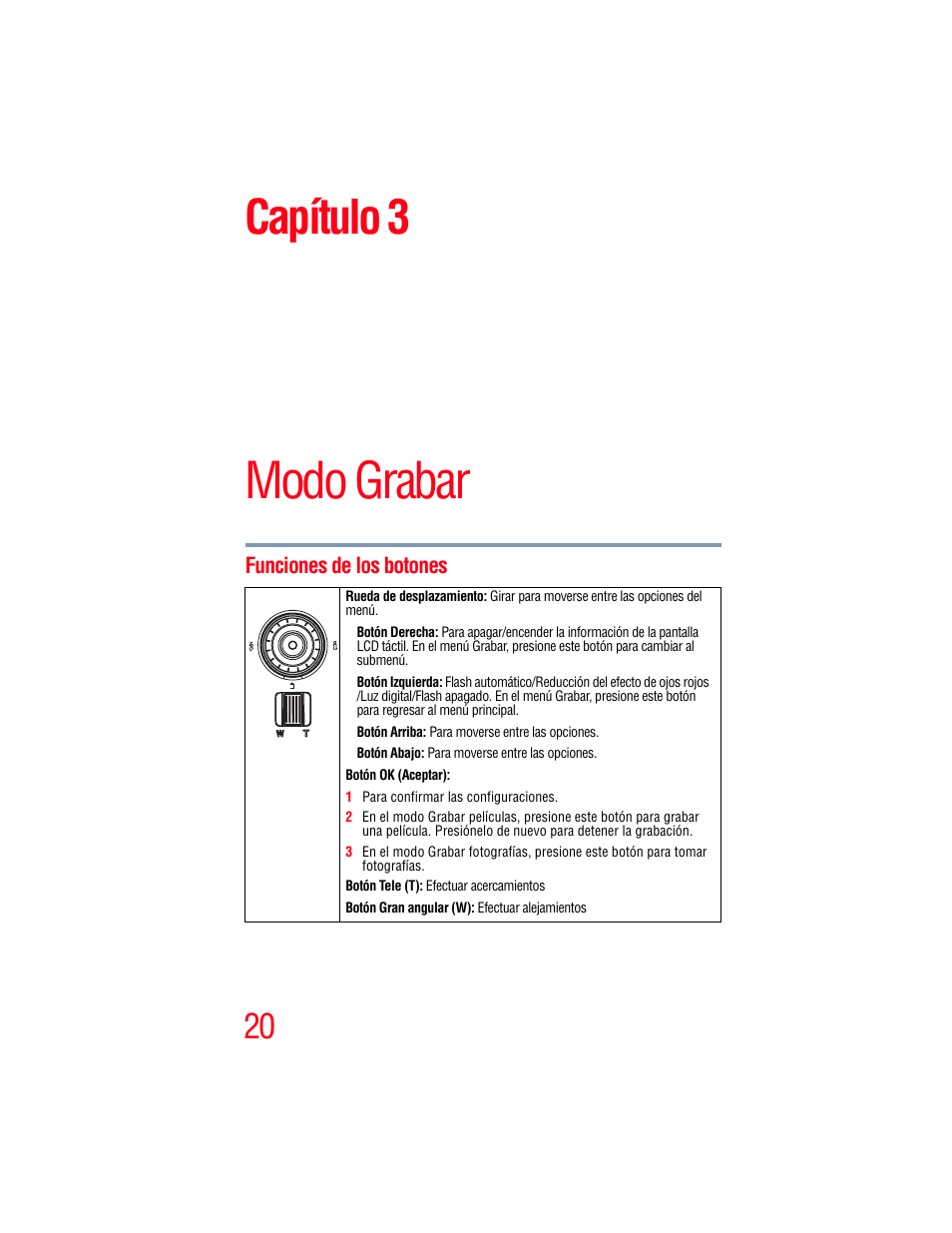 Capítulo 3: modo grabar, Funciones de los botones, Modo grabar | Capítulo 3 | Toshiba Camileo X100 User Manual | Page 91 / 143