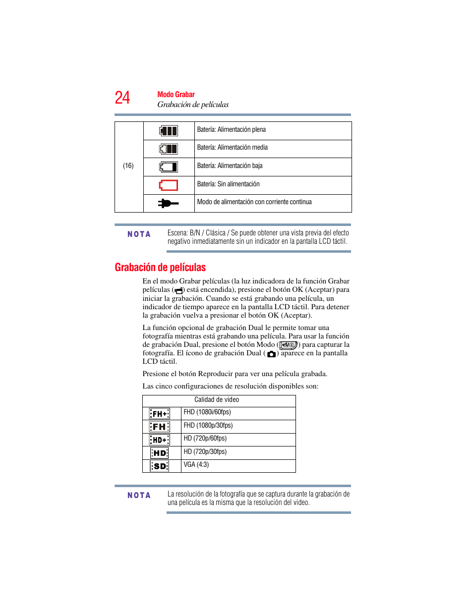 Grabación de películas | Toshiba Camileo X100 User Manual | Page 95 / 143