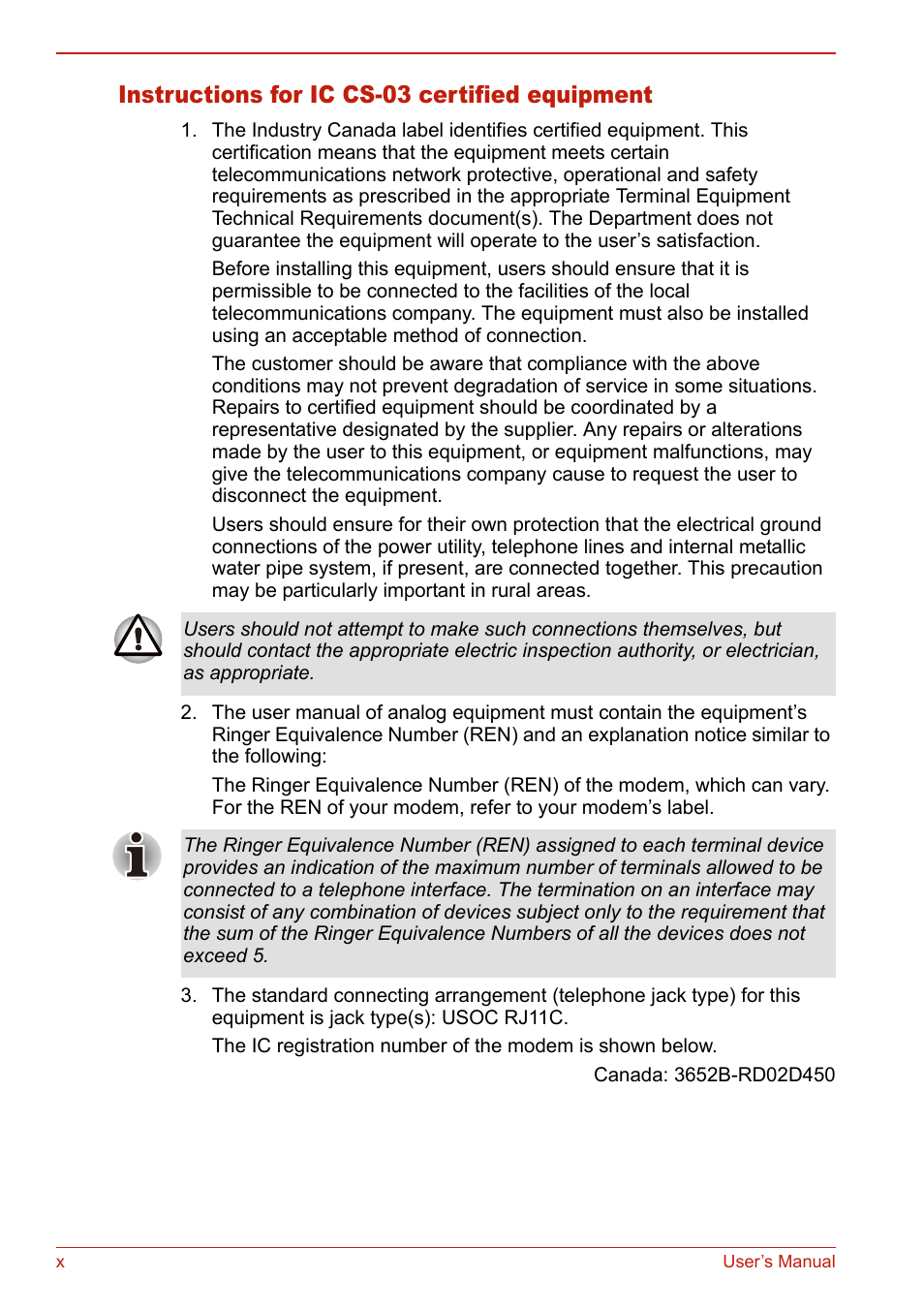 Instructions for ic cs-03 certified equipment | Toshiba SATELLITE L310 User Manual | Page 10 / 224