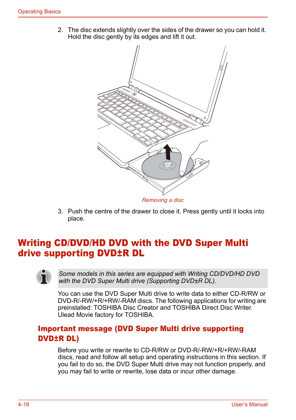 Supporting dvd±r dl, Section | Toshiba SATELLITE L310 User Manual | Page 104 / 224