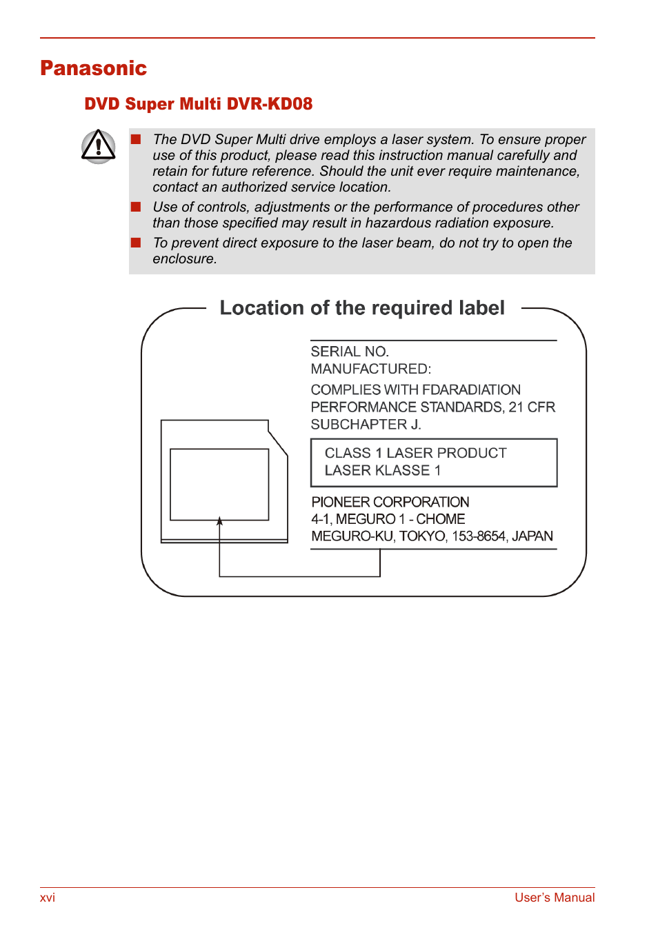 Panasonic, Dvd super multi dvr-kd08 | Toshiba SATELLITE L310 User Manual | Page 16 / 224