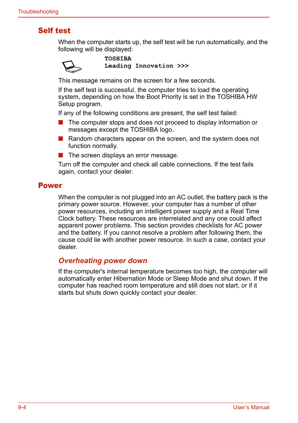 Self test, Power, Self test -4 power -4 | Toshiba SATELLITE L310 User Manual | Page 170 / 224