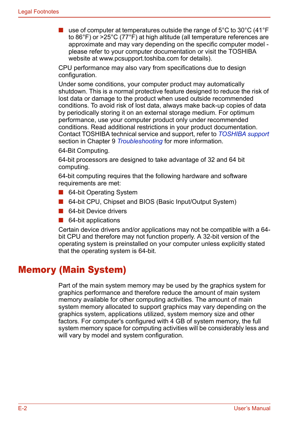 Memory (main system) | Toshiba SATELLITE L310 User Manual | Page 204 / 224