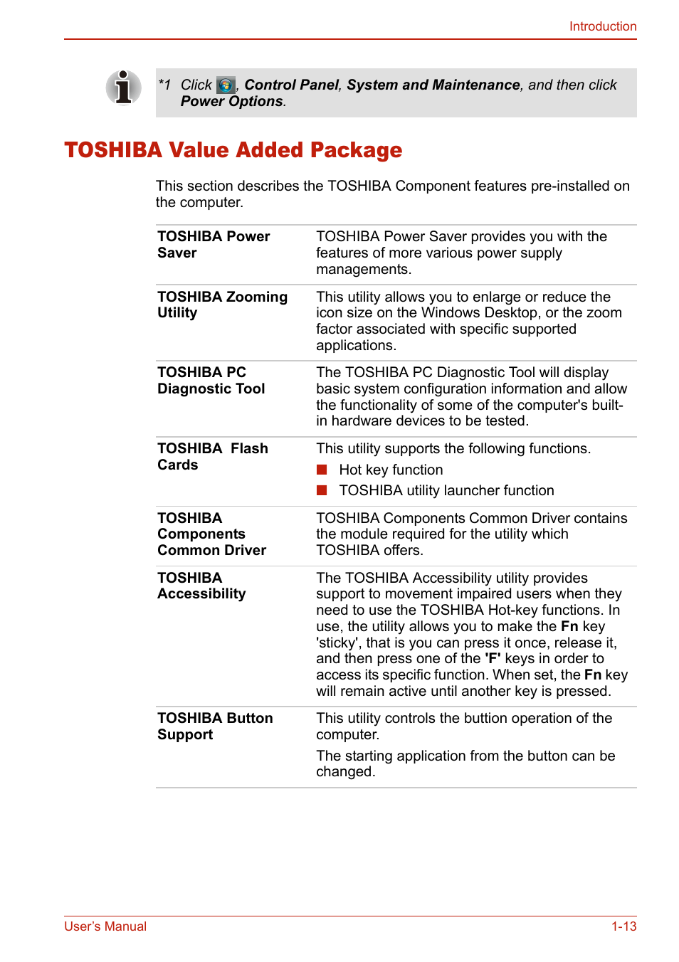 Toshiba value added package, Toshiba value added package -13 | Toshiba SATELLITE L310 User Manual | Page 47 / 224