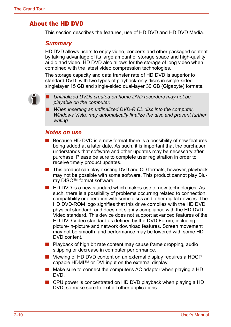 About the hd dvd, About the hd dvd -10 | Toshiba SATELLITE L310 User Manual | Page 62 / 224