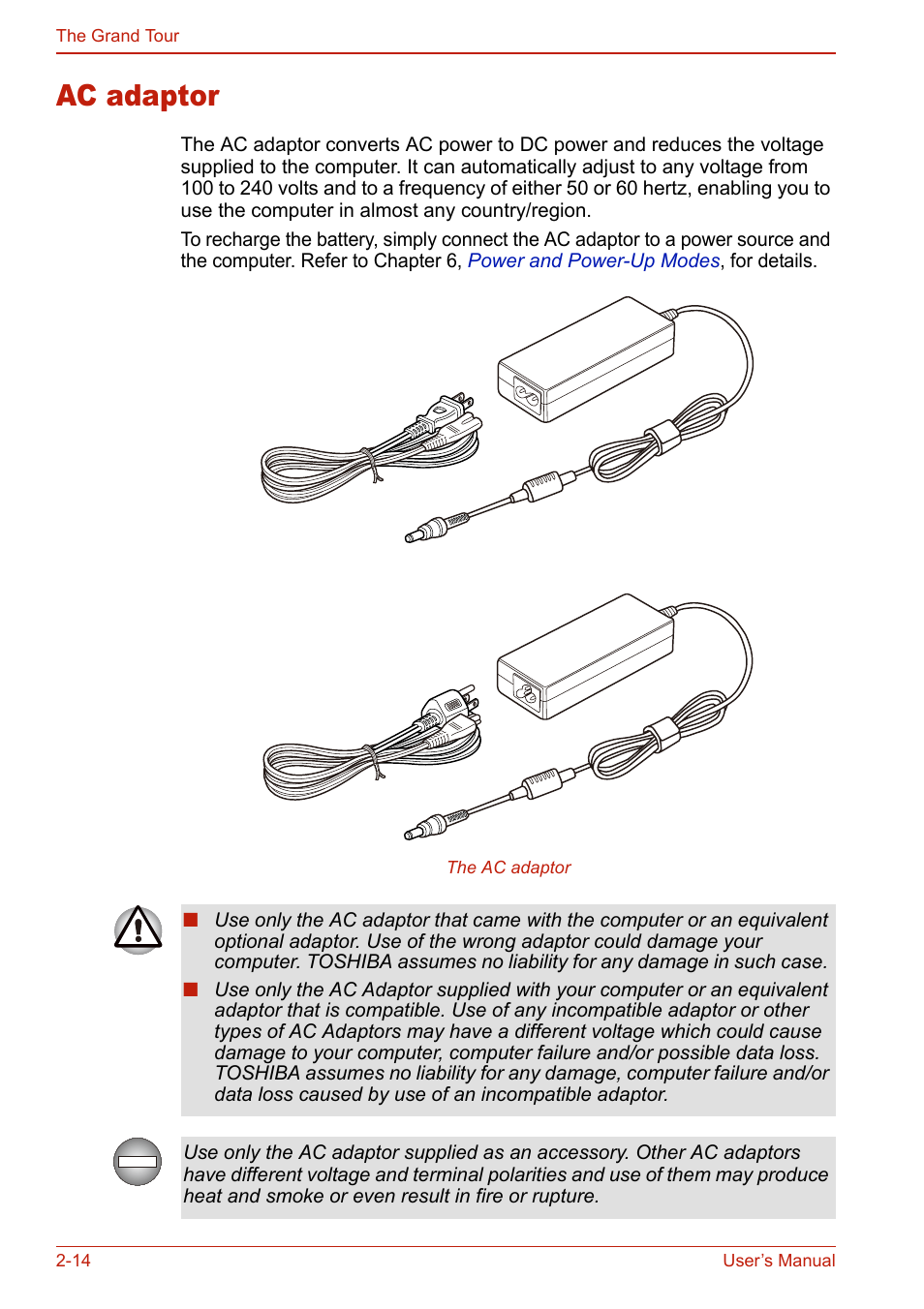 Ac adaptor, Ac adaptor -14 | Toshiba SATELLITE L310 User Manual | Page 66 / 224