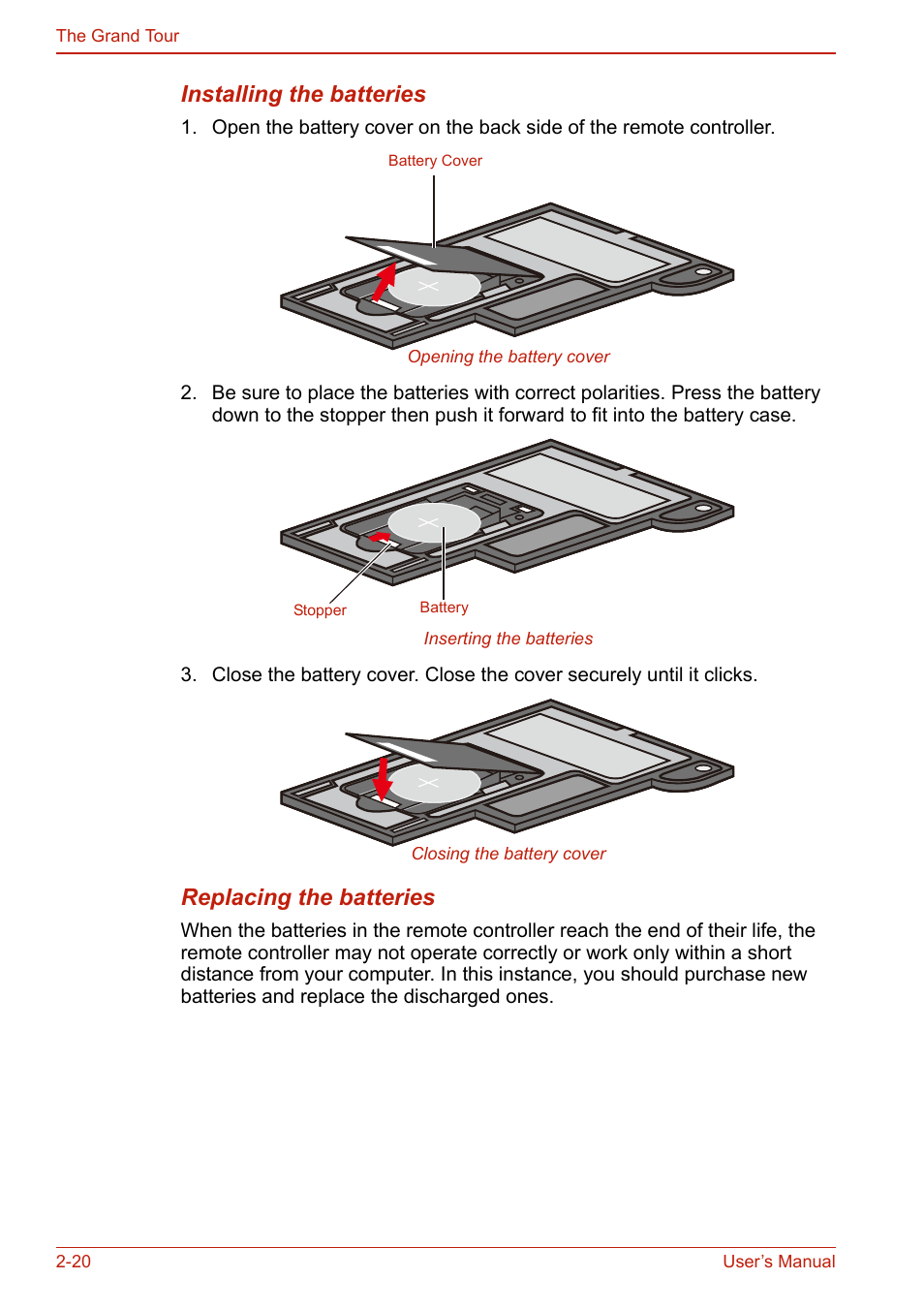 Installing the batteries, Replacing the batteries | Toshiba SATELLITE L310 User Manual | Page 72 / 224