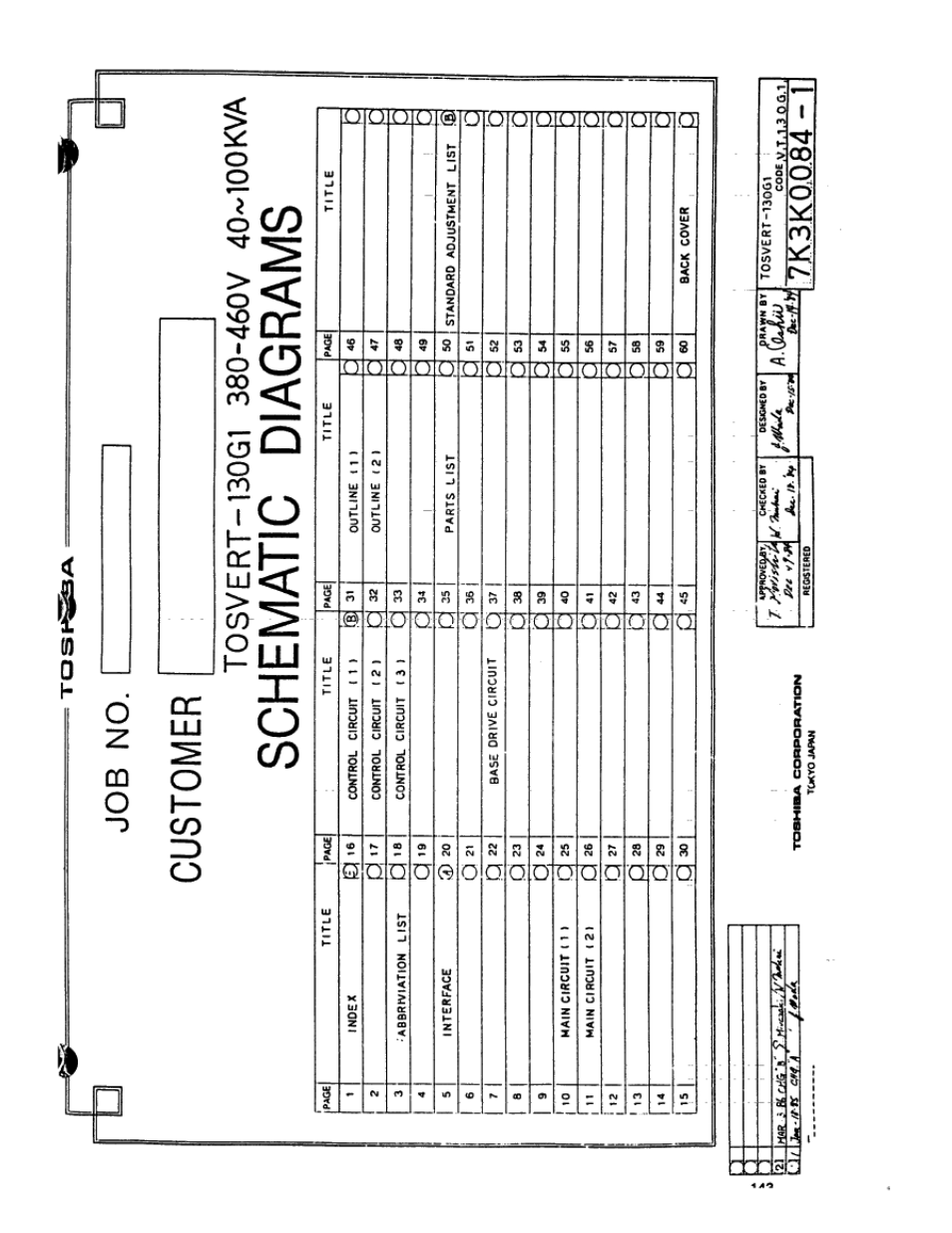 Schematic diagrams, Customer, Job no | Toshiba VT130G1 User Manual | Page 48 / 99