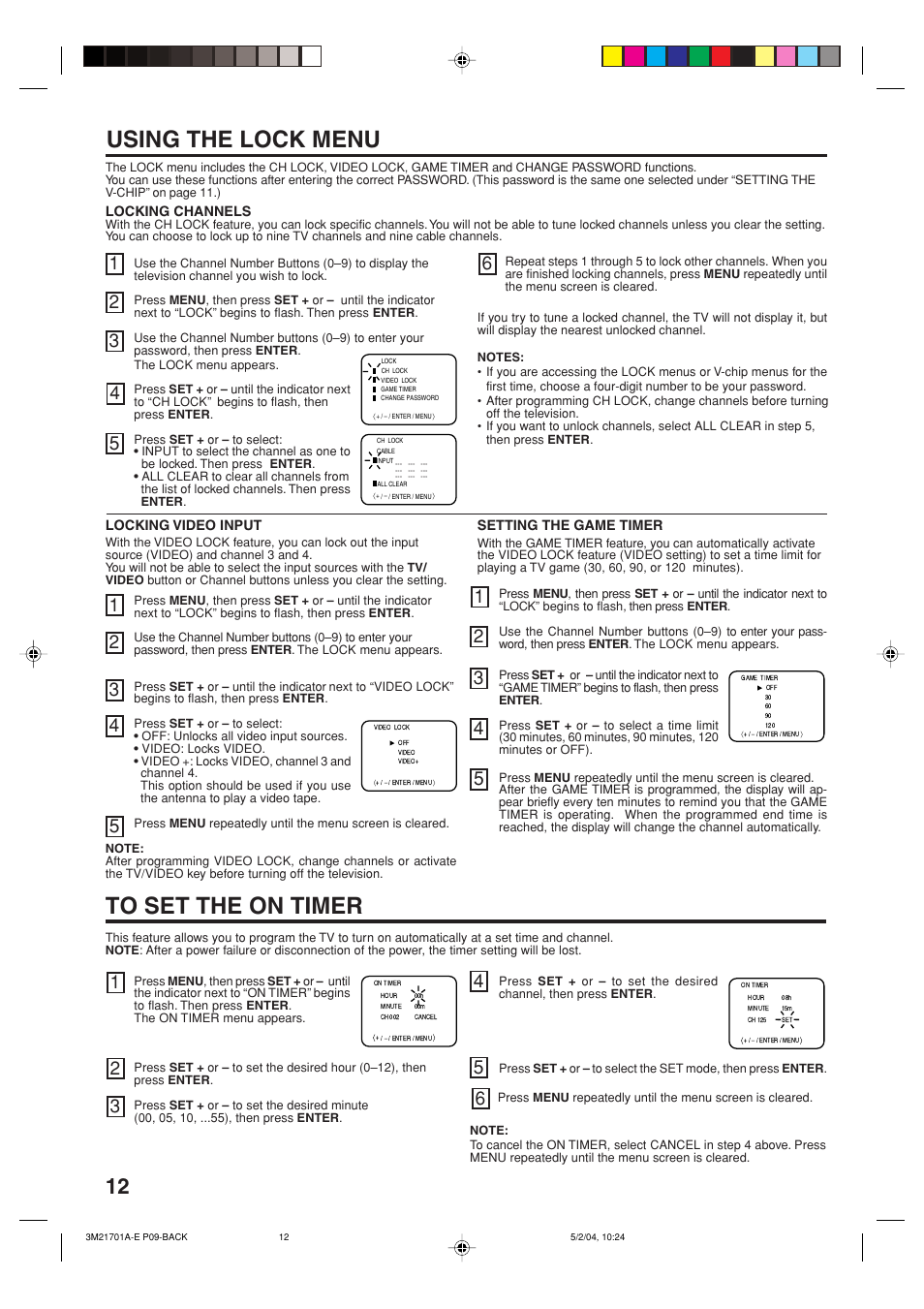 Using the lock menu | Toshiba 20AS24 User Manual | Page 12 / 28