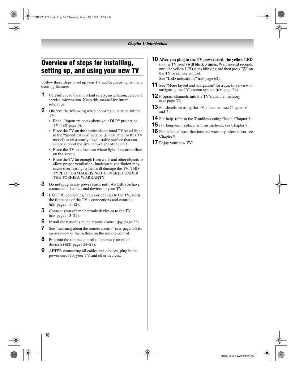 Toshiba 50HM67 User Manual | Page 10 / 74