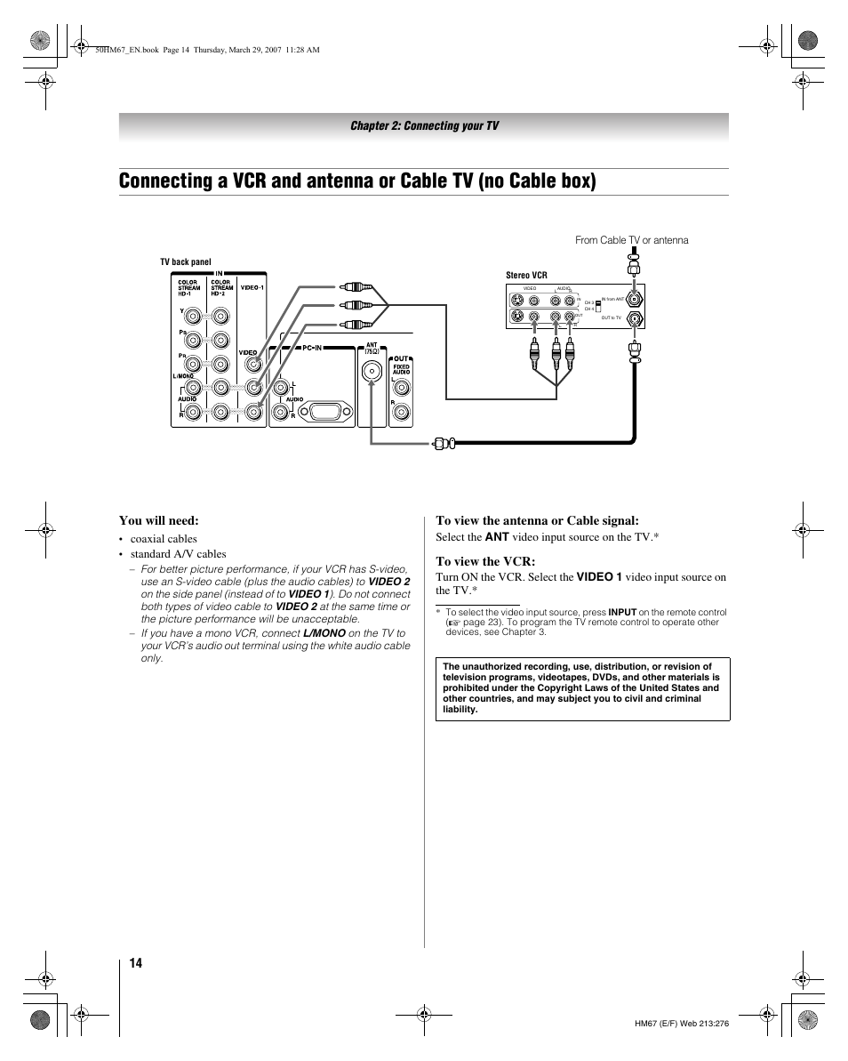 You will need | Toshiba 50HM67 User Manual | Page 14 / 74