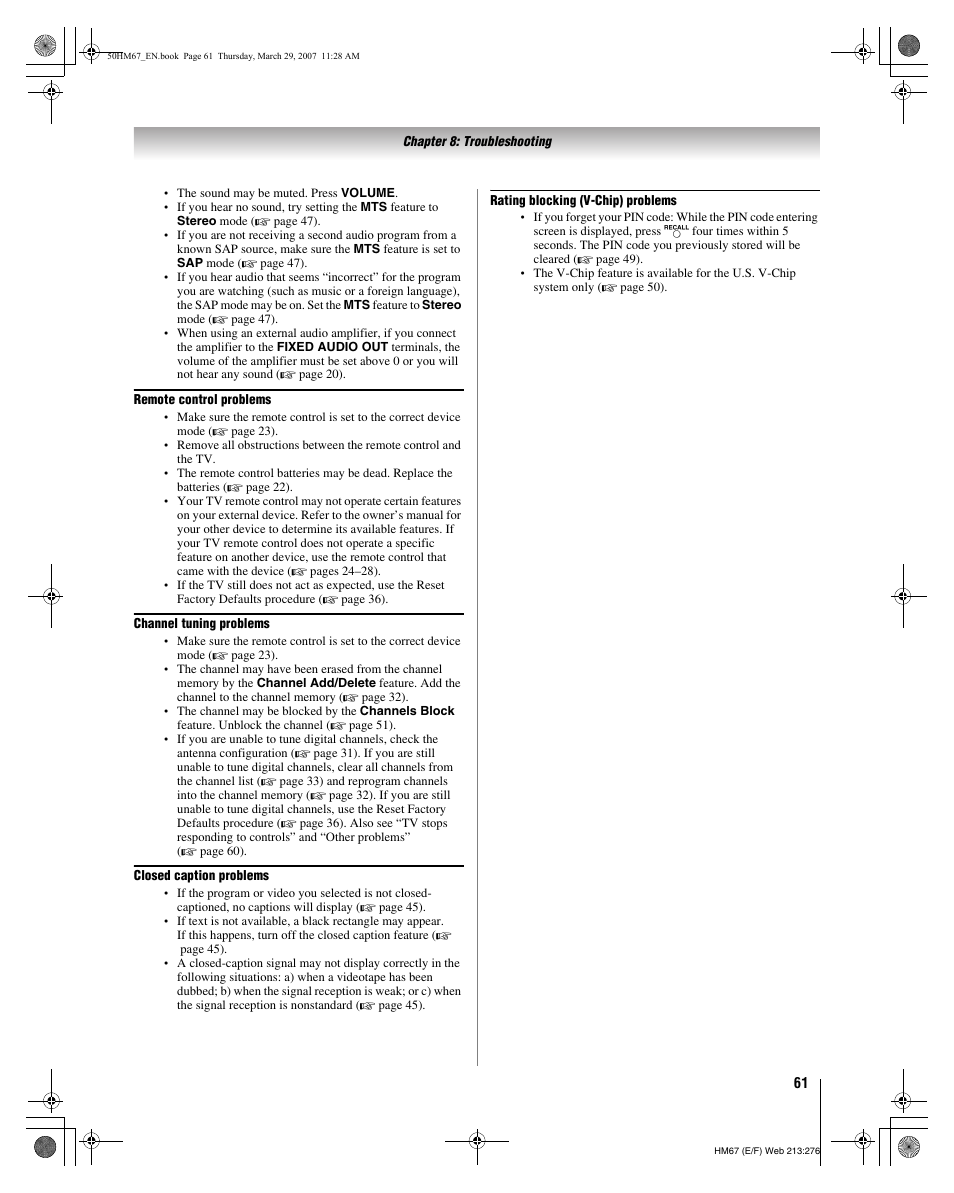 Toshiba 50HM67 User Manual | Page 61 / 74