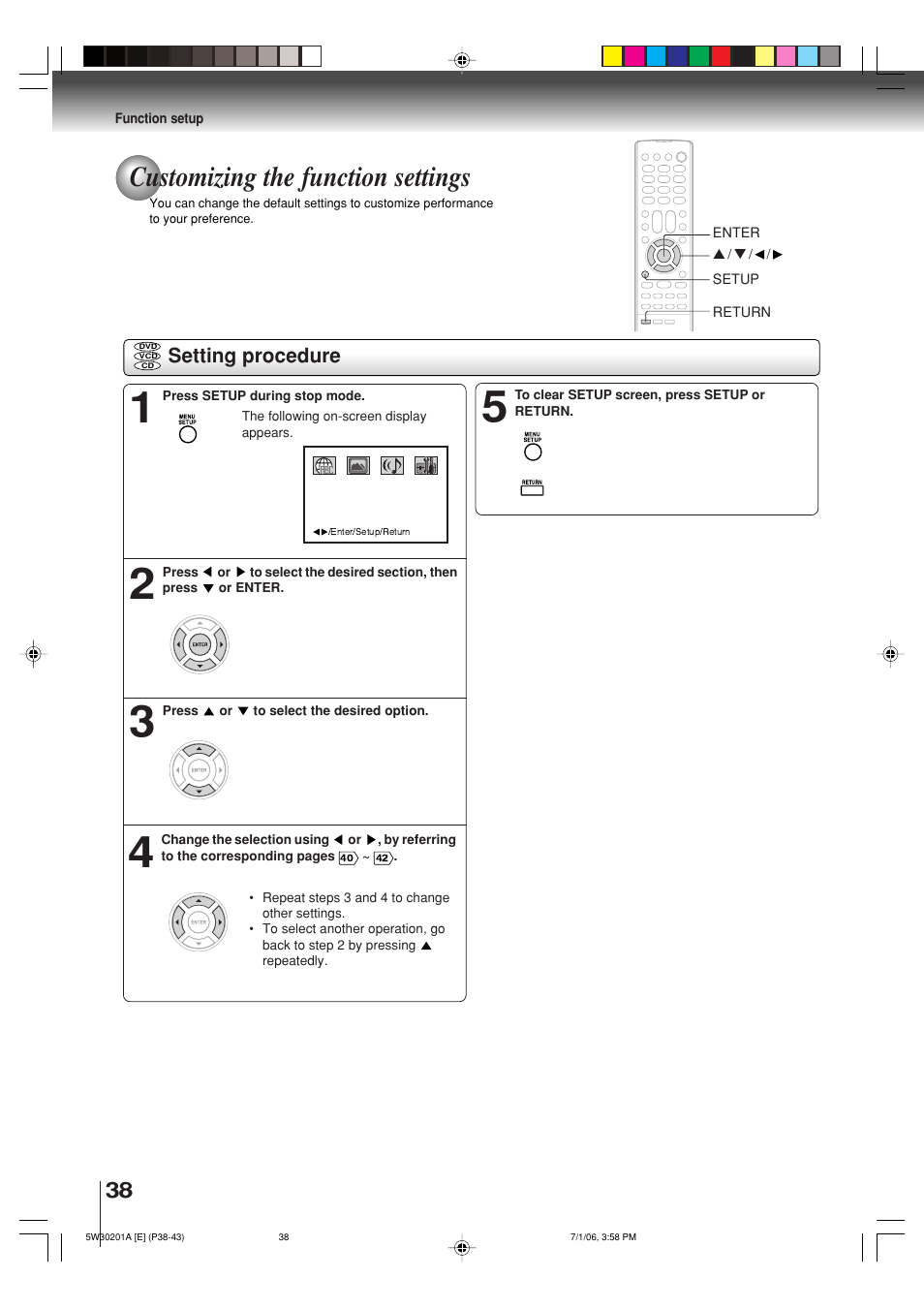 Customizing the function settings | Toshiba MD20F12 User Manual | Page 38 / 52