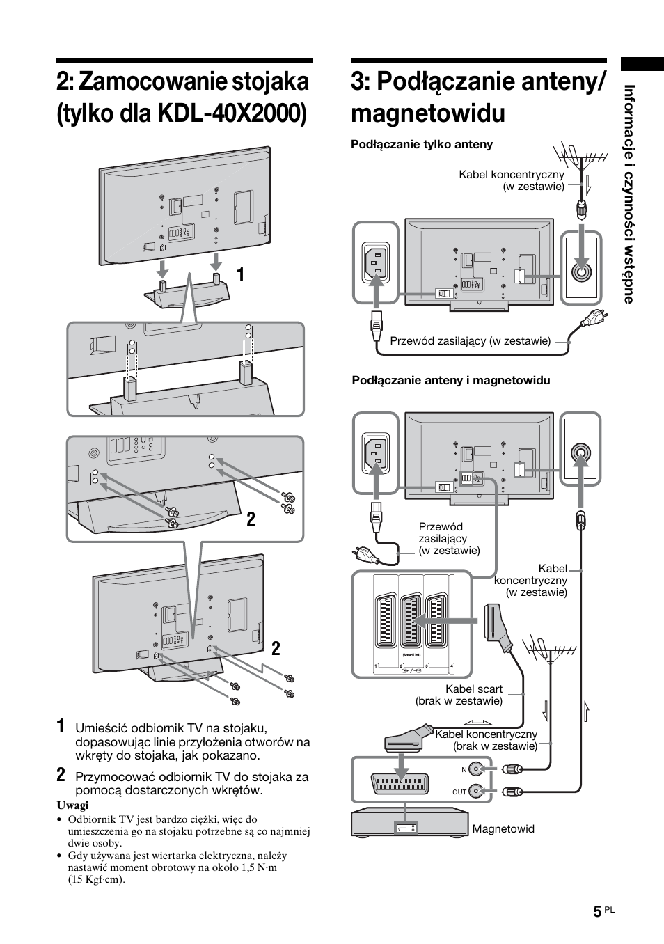 Podłączanie anteny/ magnetowidu | Sony KDL-52X2000 User Manual | Page 107 / 160