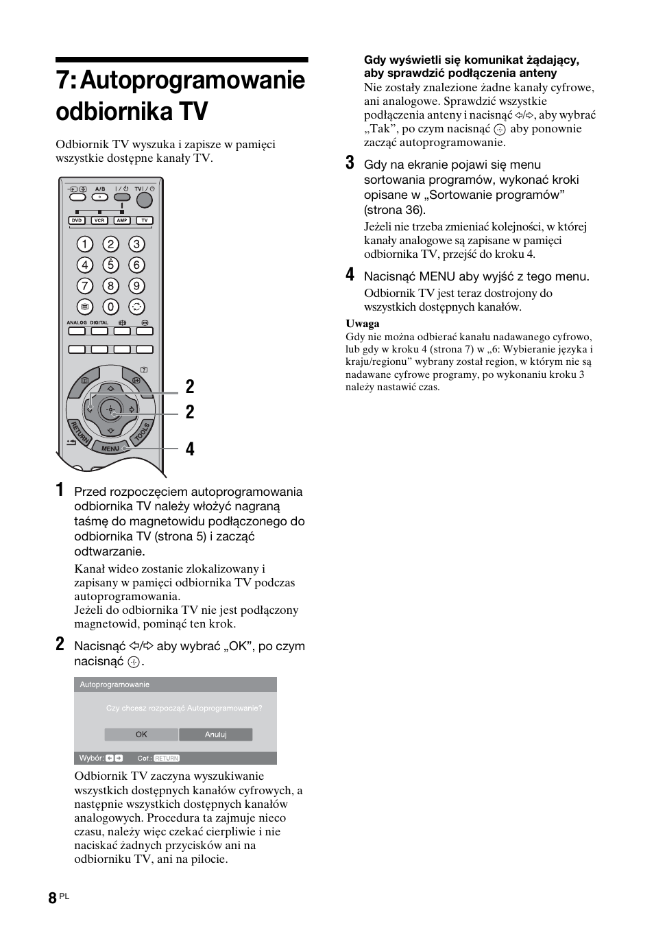 Autoprogramowanie odbiornika tv | Sony KDL-52X2000 User Manual | Page 110 / 160