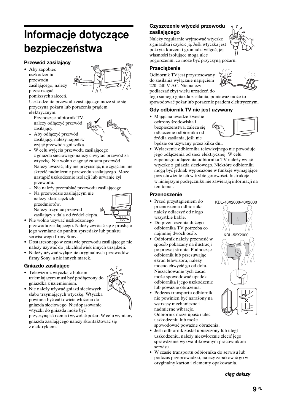 Informacje dotyczące bezpieczeństwa | Sony KDL-52X2000 User Manual | Page 111 / 160