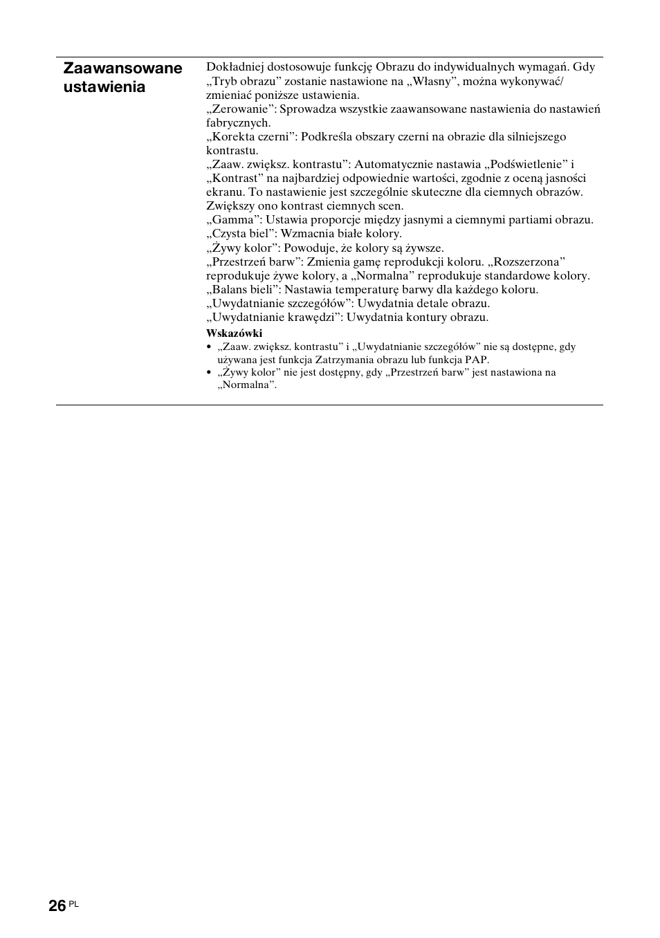 Zaawansowane ustawienia | Sony KDL-52X2000 User Manual | Page 128 / 160