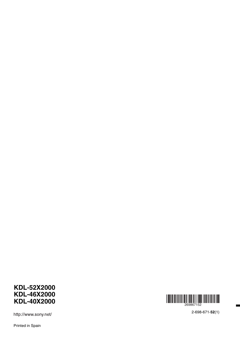 Sony KDL-52X2000 User Manual | Page 160 / 160