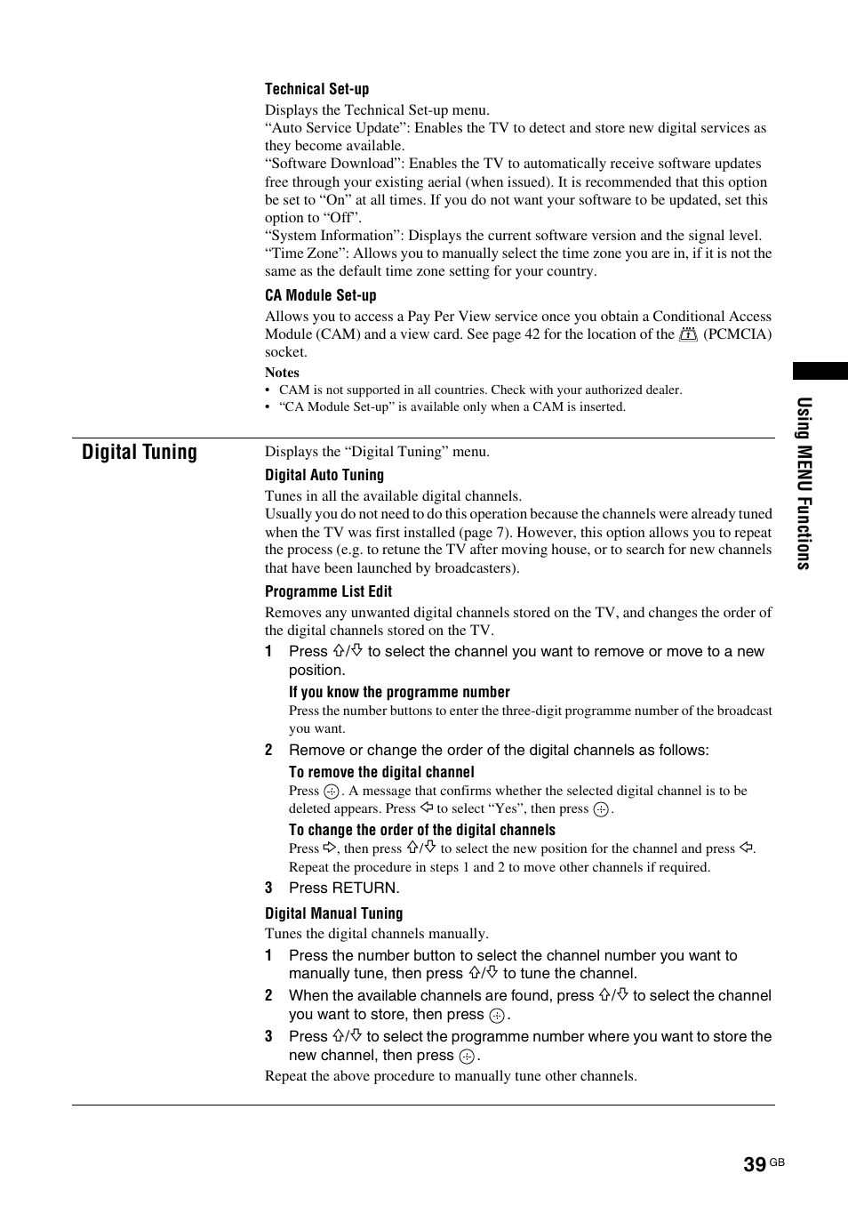 Digital tuning | Sony KDL-52X2000 User Manual | Page 39 / 160