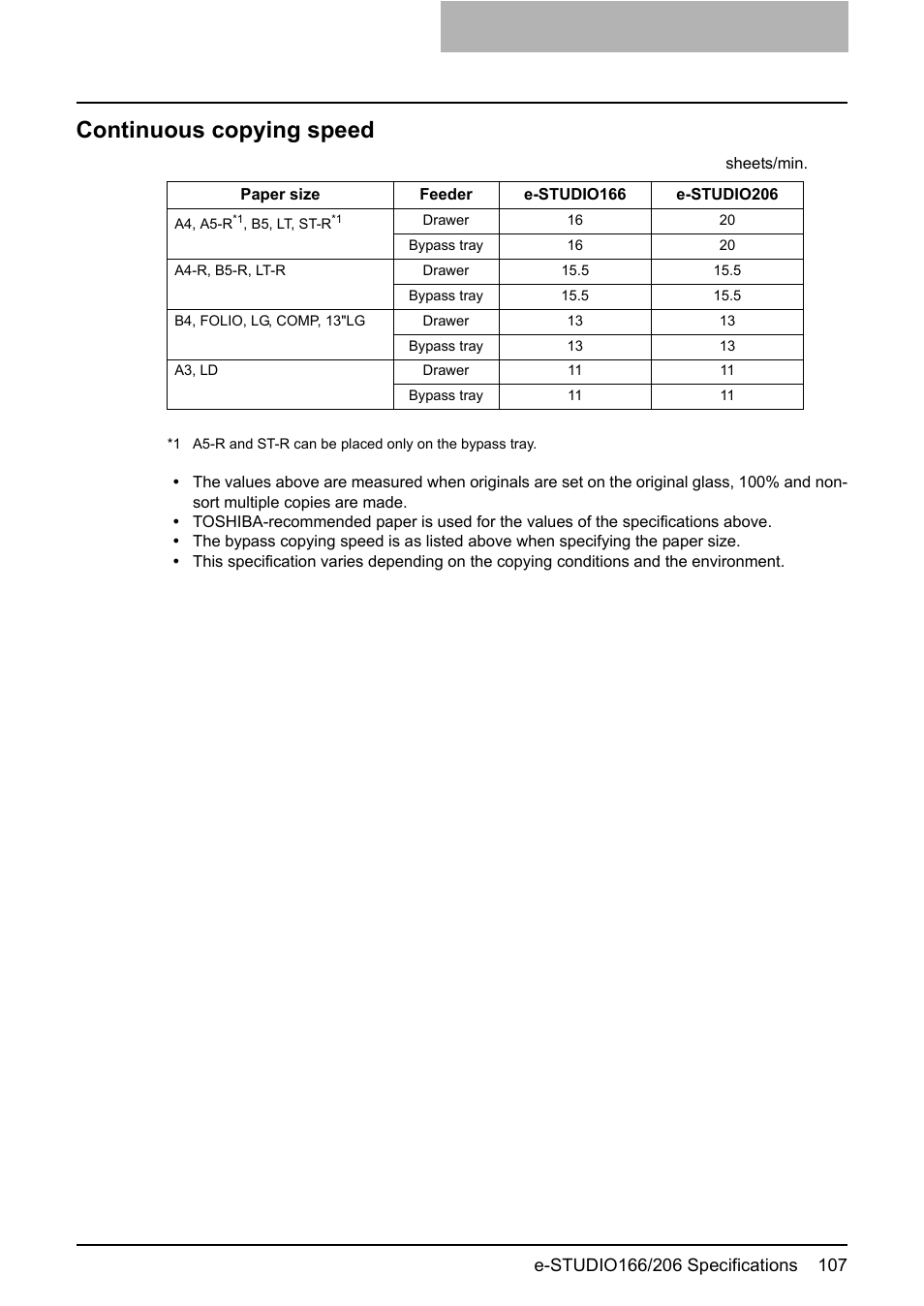 Continuous copying speed | Toshiba e-STUDIO166 User Manual | Page 109 / 116