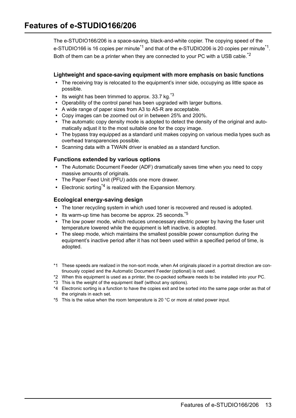 Features of e-studio166/206 | Toshiba e-STUDIO166 User Manual | Page 15 / 116