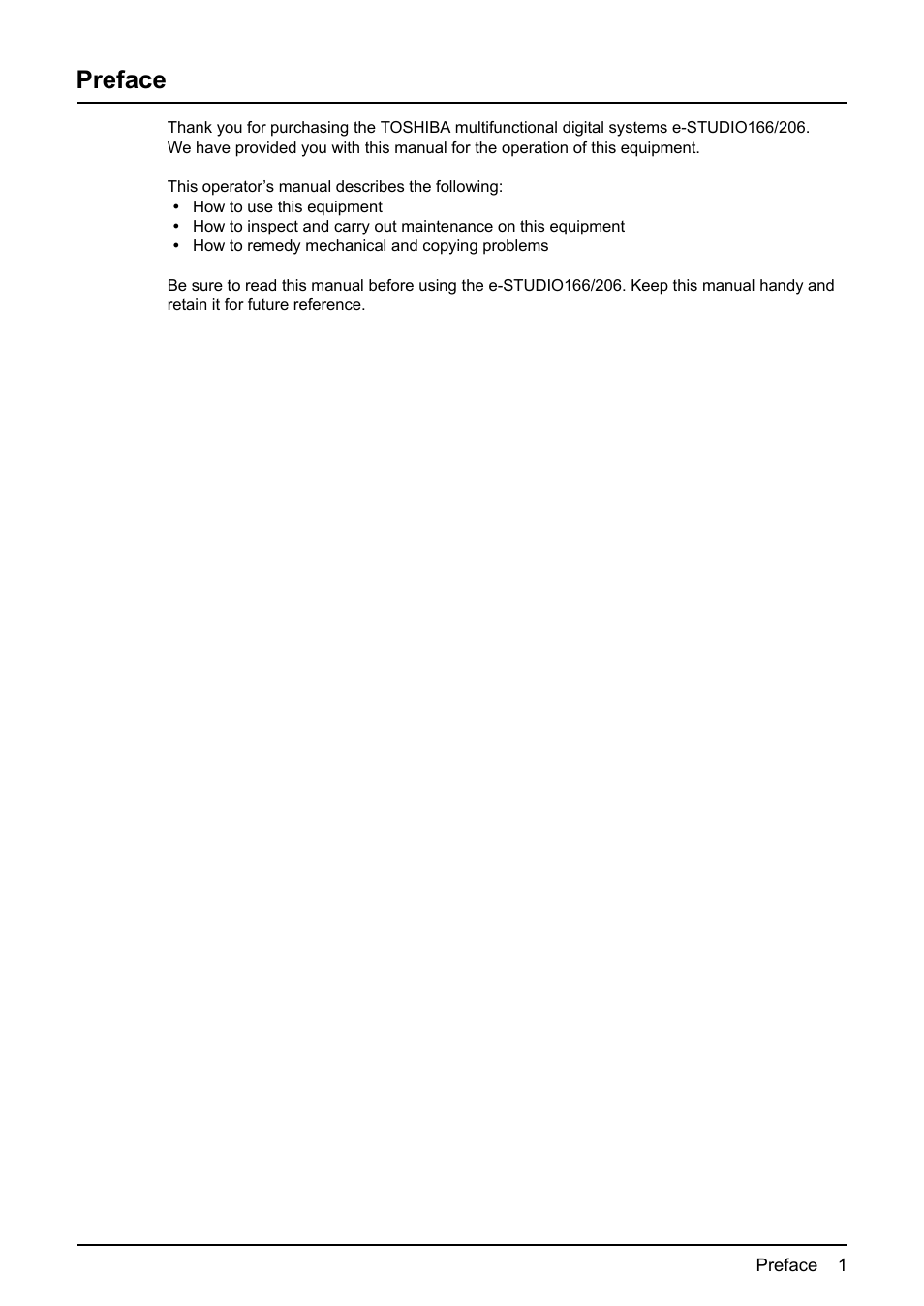 Preface | Toshiba e-STUDIO166 User Manual | Page 3 / 116