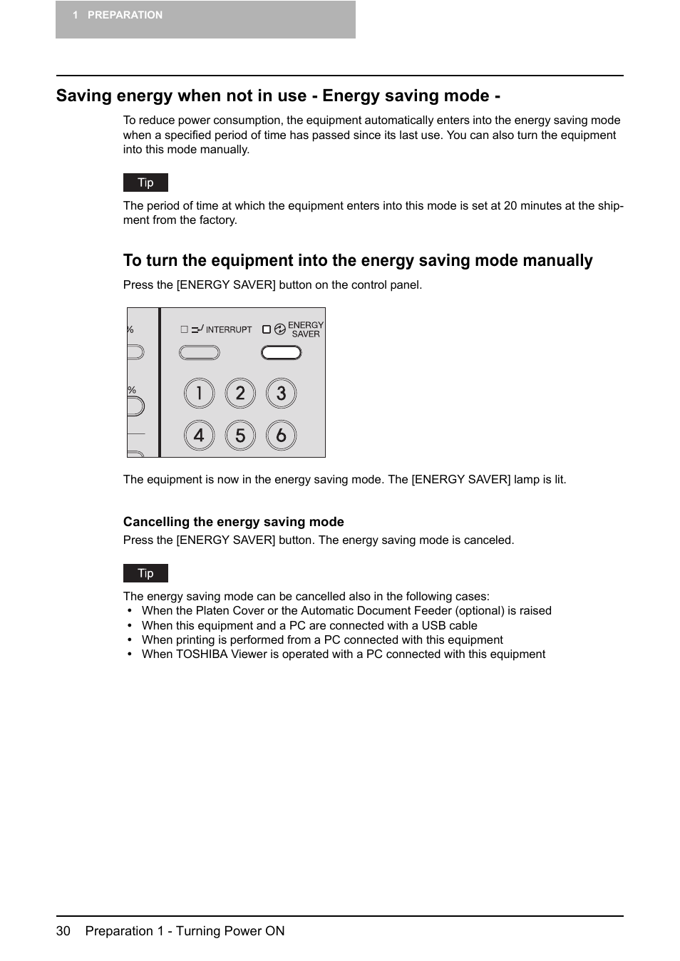 Saving energy when not in use - energy saving mode | Toshiba e-STUDIO166 User Manual | Page 32 / 116